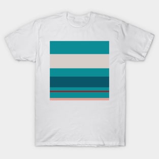 A single association of Rouge, Pastel Pink, Pastel Gray, Dark Cyan and Petrol stripes. T-Shirt
